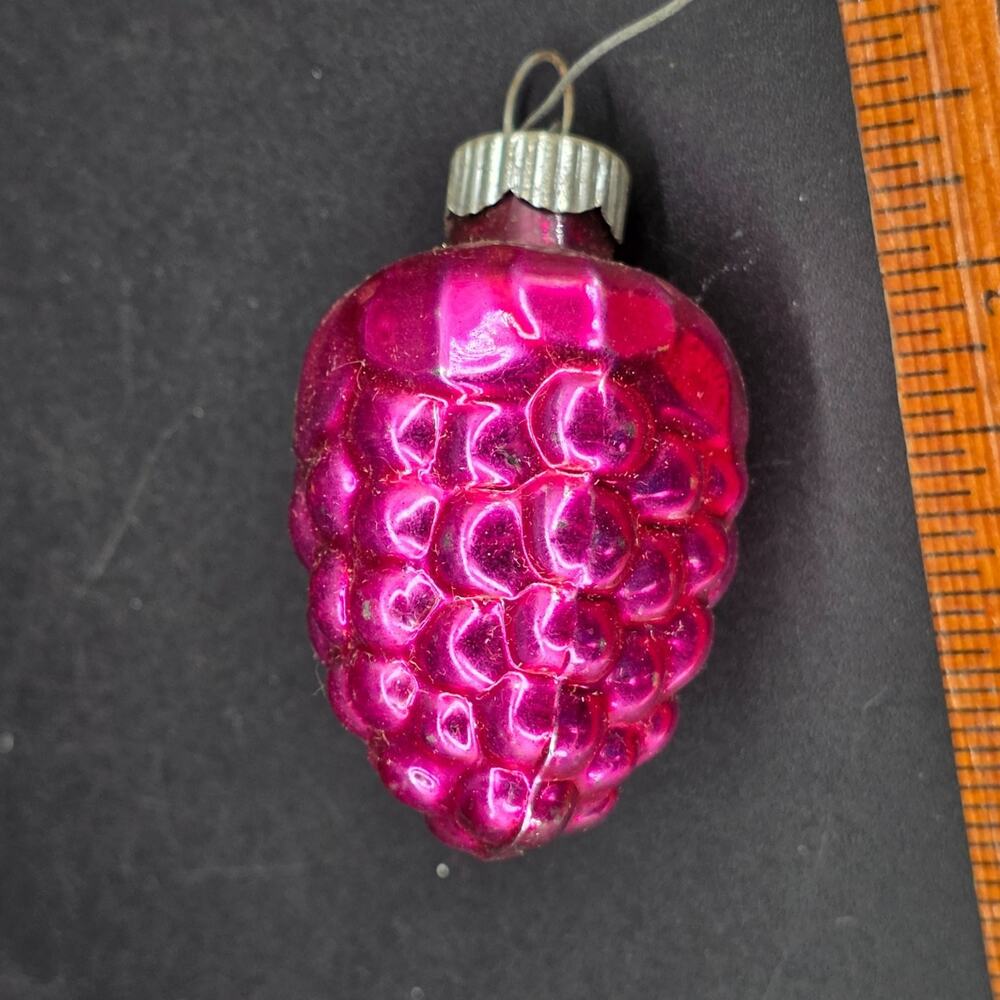 Vintage Shiny Brite Glass Raspberry Ornament Christmas Holiday Magenta 1.75"